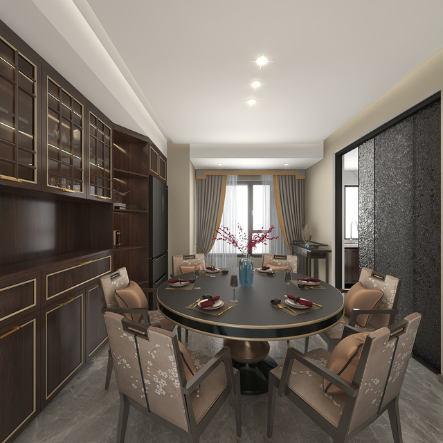 Nuevo gabinete de televisión de sala de estar de estilo chino con estilo de panel de puertas de grano de madera oscura