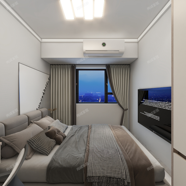 Segundo dormitorio de estilo moderno con un armario de color claro