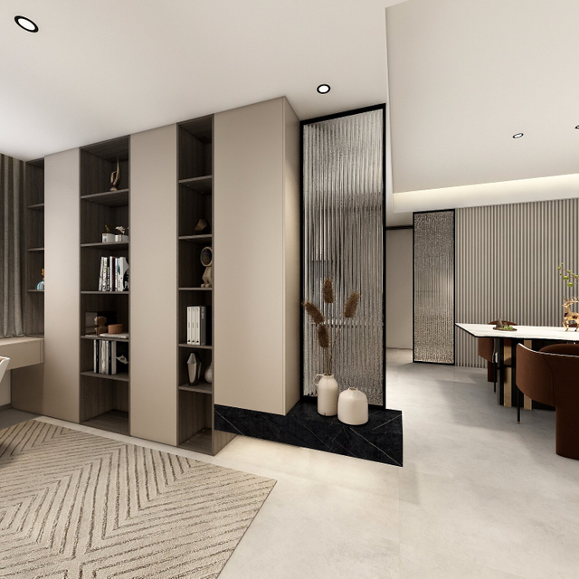 Gabinete de televisión de losas de rock de estilo moderno con espacio de almacenamiento