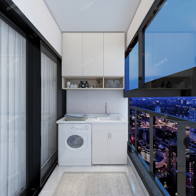 Balcón lineal de estilo moderno con puerta corredera